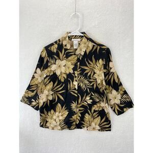 Jones New York Sport Women's Floral‎ Hawaiian Aloha Shirt Size Small Linen